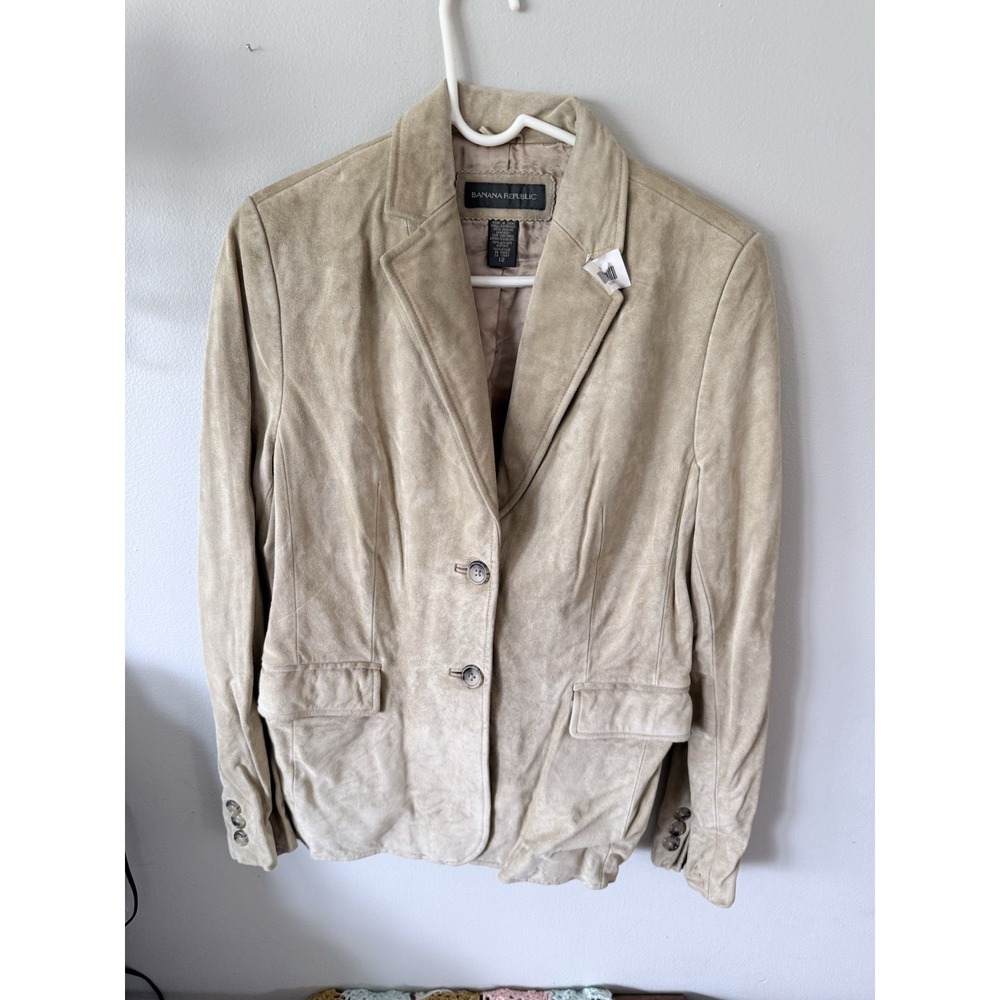 Banana Republic Suede Leather Jacket Button Coat Vintage Lined Brown Sz Small 12